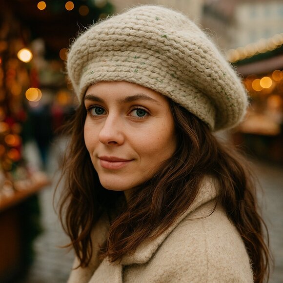 Vintage Handmade Wool Hat (Beige Tweed) - Picture 2 of 7